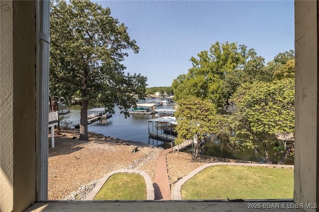 view of dock featuring a water view