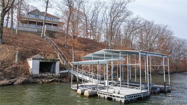 view of dock featuring a water view