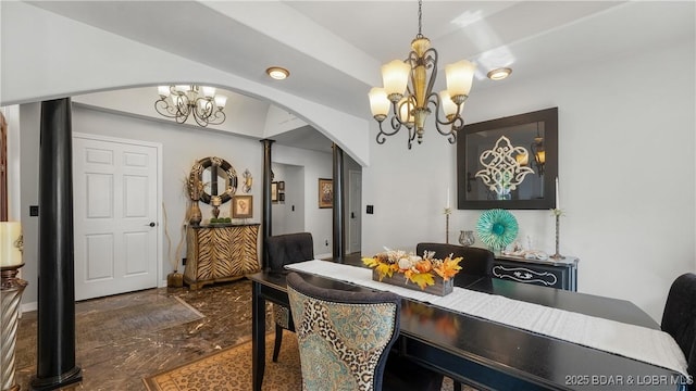 dining room featuring a chandelier