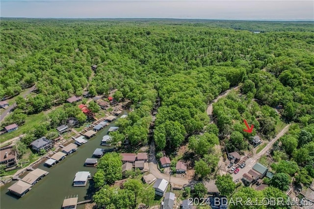 drone / aerial view featuring a view of trees