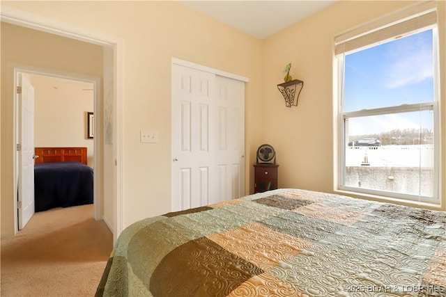 bedroom featuring a closet and carpet floors