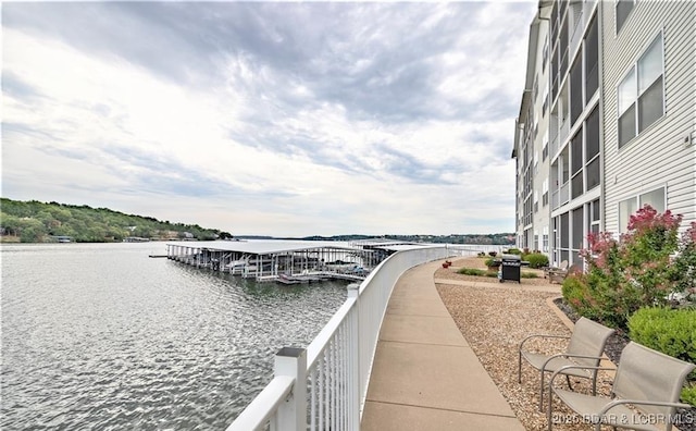 view of water feature featuring a dock