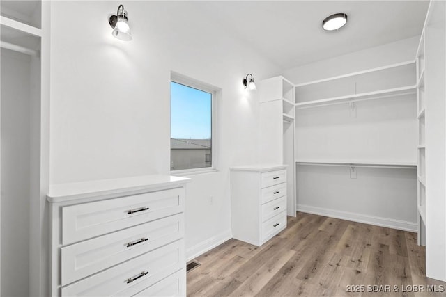 spacious closet with light hardwood / wood-style flooring