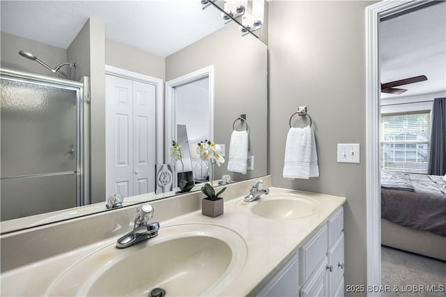 bathroom featuring vanity and walk in shower