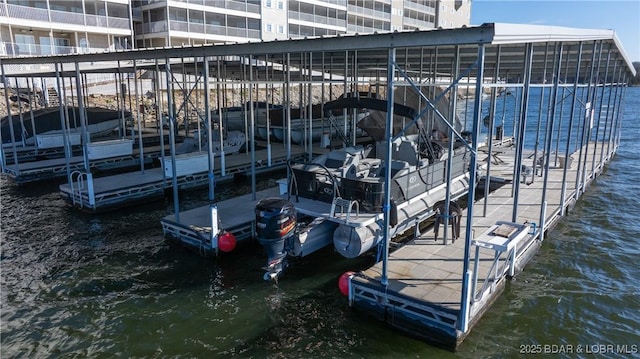 view of dock with a water view