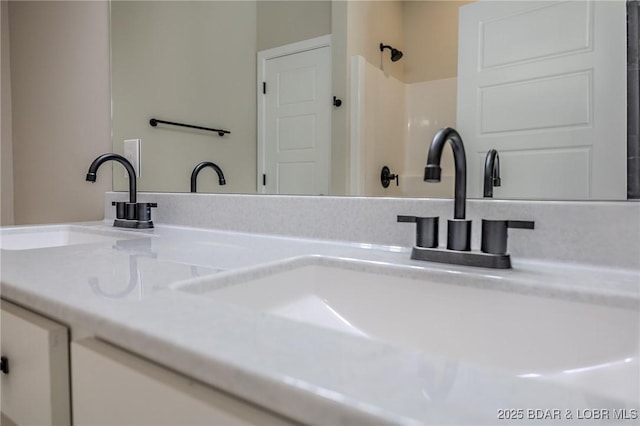 details with a shower and vanity