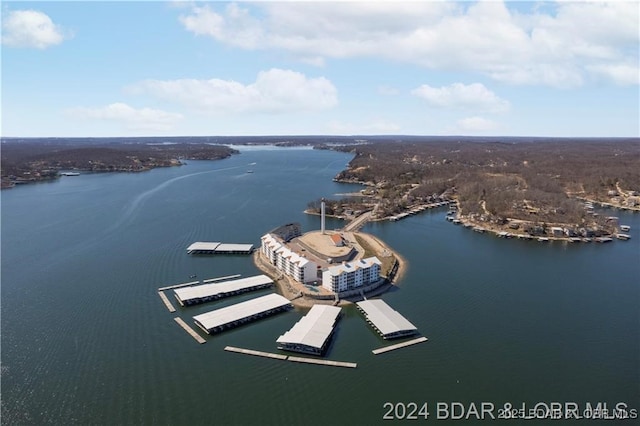 drone / aerial view featuring a water view