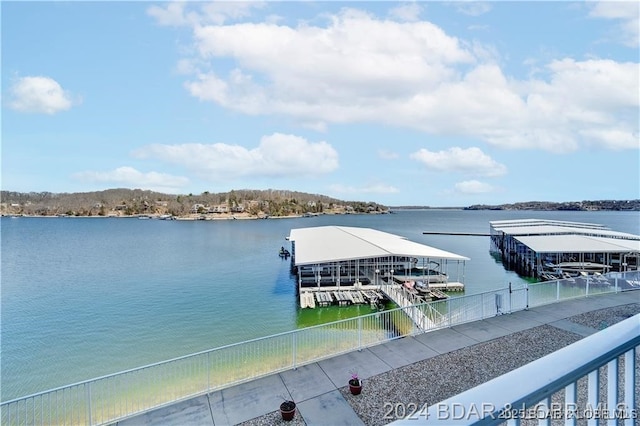 view of dock with a water view