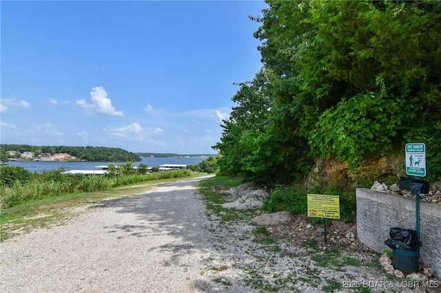 exterior space featuring a water view