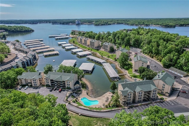 aerial view with a water view