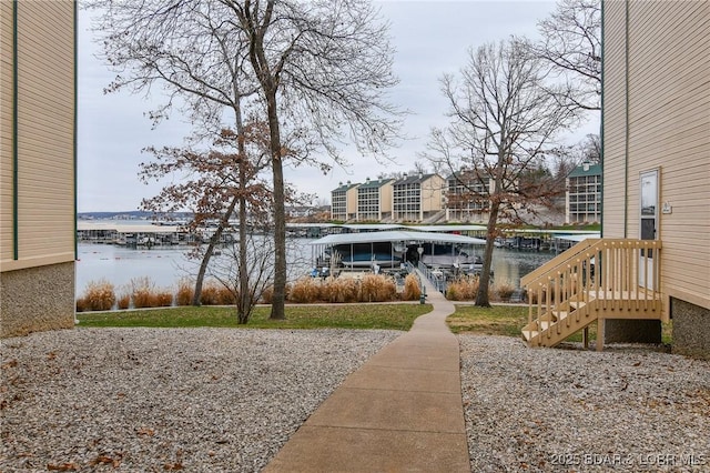 view of yard with a water view