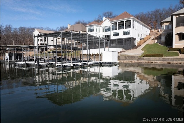 view of dock with a water view