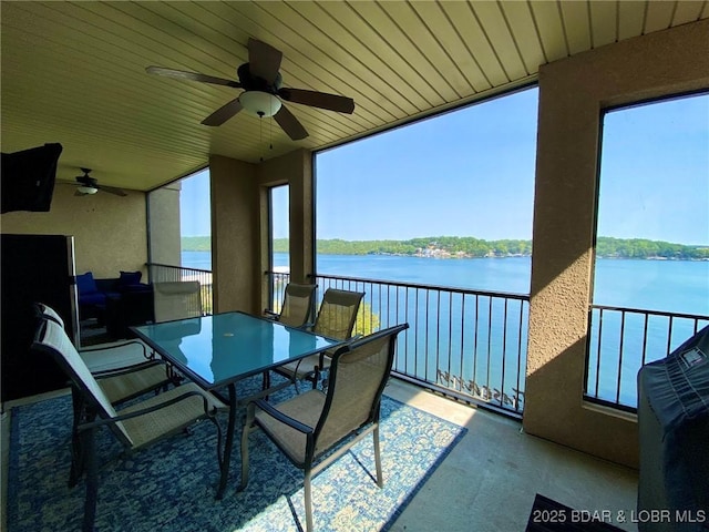 sunroom / solarium featuring a water view and a healthy amount of sunlight