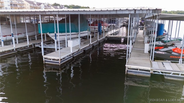 view of dock with a water view