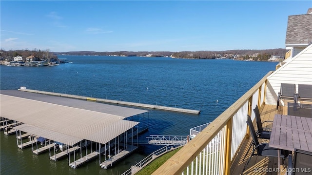 view of dock with a water view