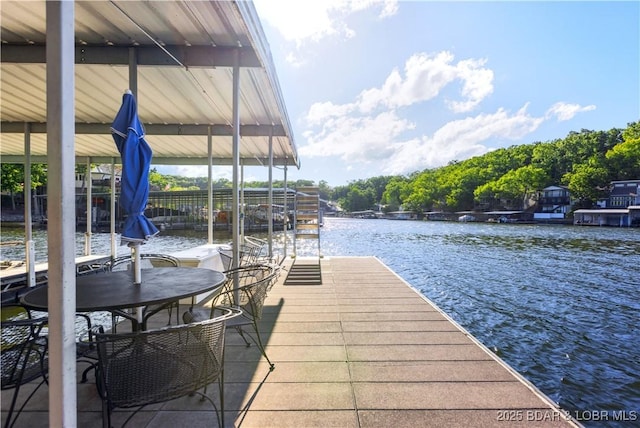 dock area with a water view