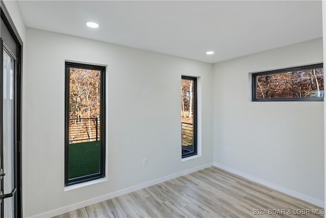 spare room featuring light hardwood / wood-style flooring and a healthy amount of sunlight