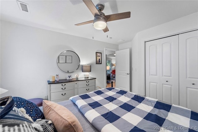 bedroom with a closet and ceiling fan