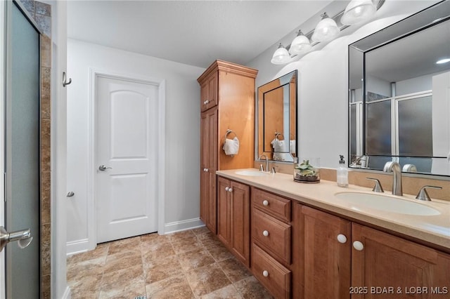 bathroom featuring vanity and walk in shower