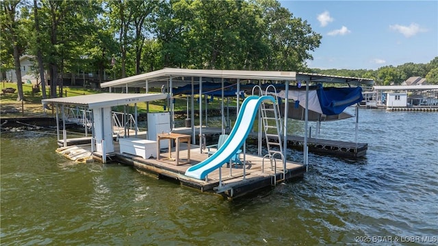 dock area featuring a water view