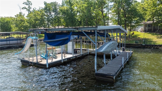 dock area with a water view