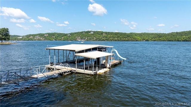 dock area with a water view