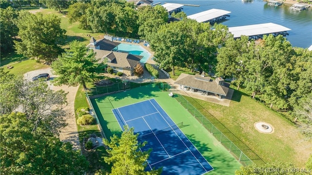 aerial view with a water view