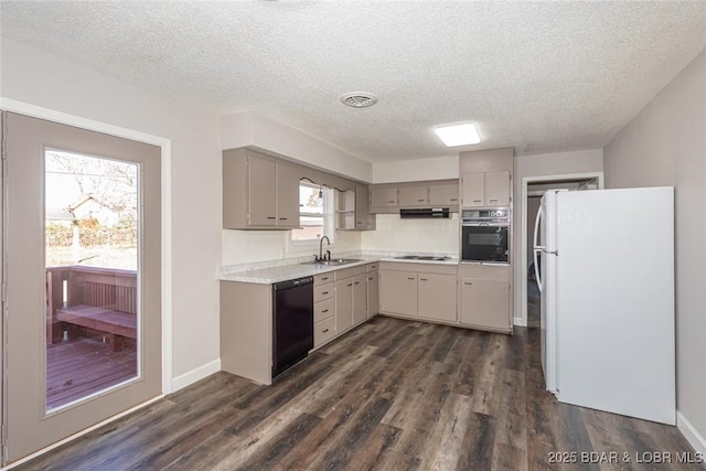 kitchen featuring gray cabinetry, sink, black appliances, and a textured ceiling