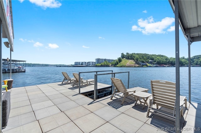 dock area with a water view