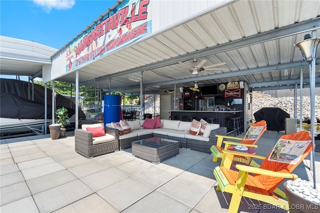 view of patio featuring area for grilling and an outdoor hangout area