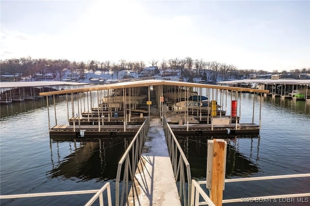 view of dock featuring a water view and boat lift