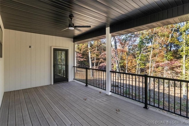 wooden terrace with ceiling fan