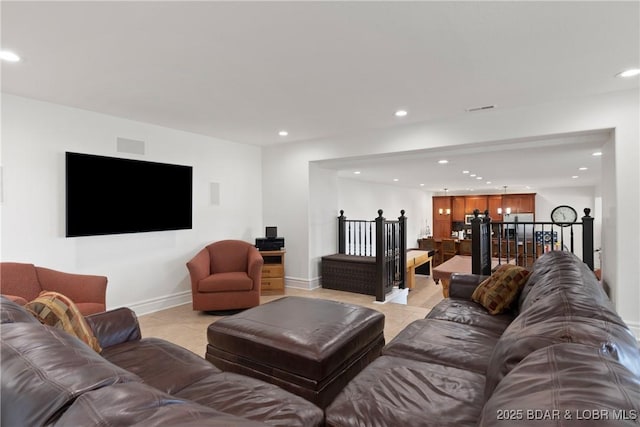 living room featuring light tile patterned floors