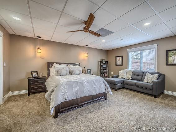 bedroom with carpet flooring and ceiling fan