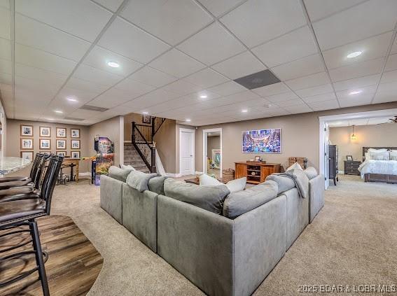 living room with light carpet