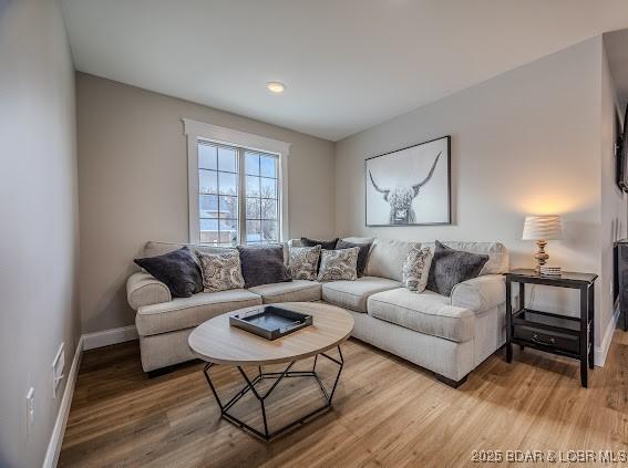 living room with light hardwood / wood-style flooring