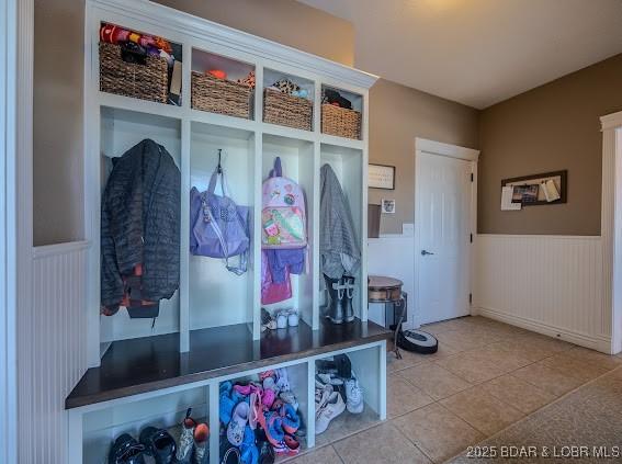 mudroom with tile patterned flooring