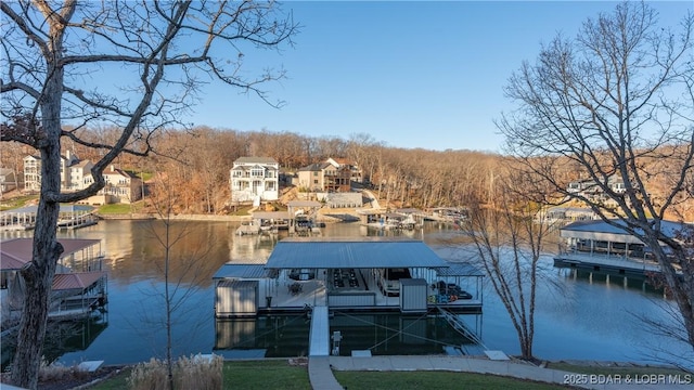 view of dock with a water view