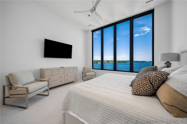 bedroom with carpet flooring and ceiling fan