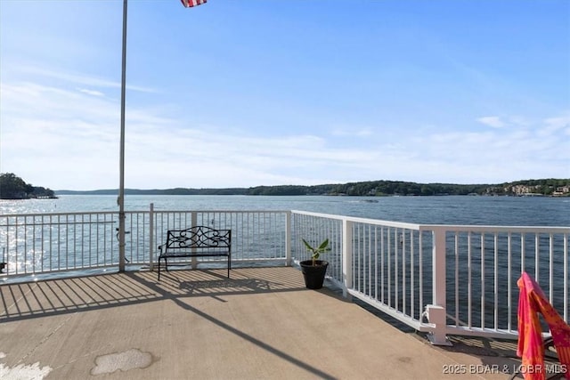 view of patio / terrace featuring a water view