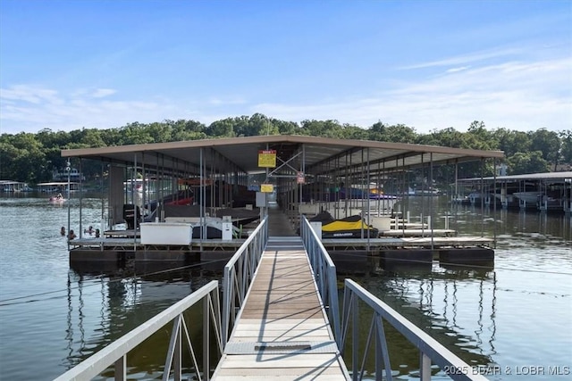 view of dock with a water view