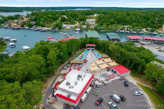 aerial view with a water view