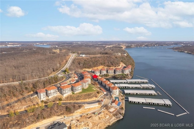 bird's eye view featuring a water view