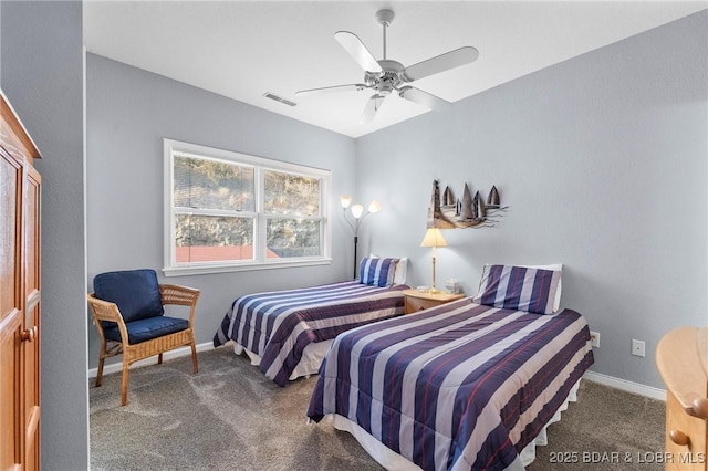 bedroom featuring ceiling fan and carpet flooring