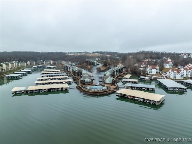 aerial view featuring a water view