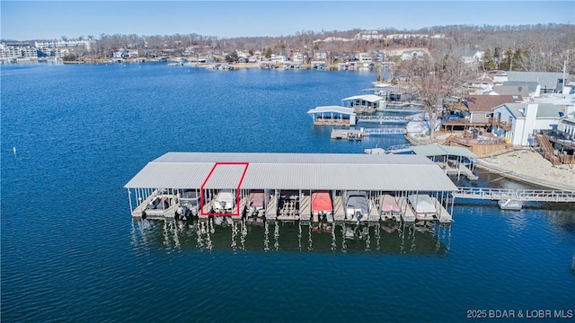 view of dock with a water view