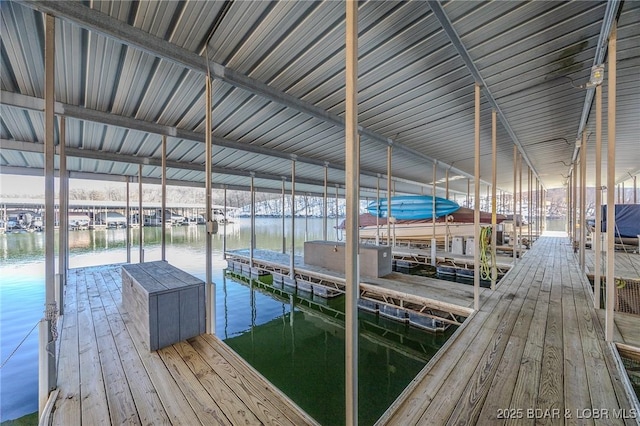 view of dock with a water view