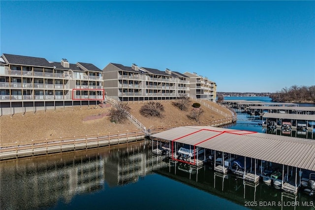 view of dock with a water view