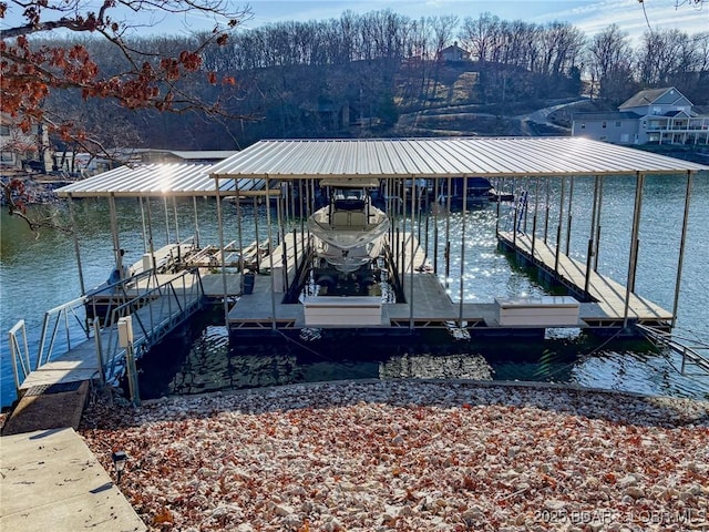 dock area with a water view