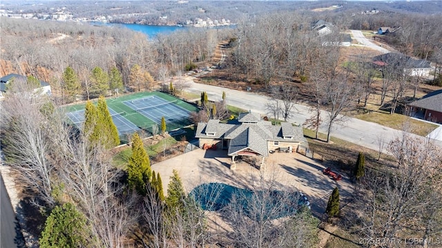 aerial view with a water view